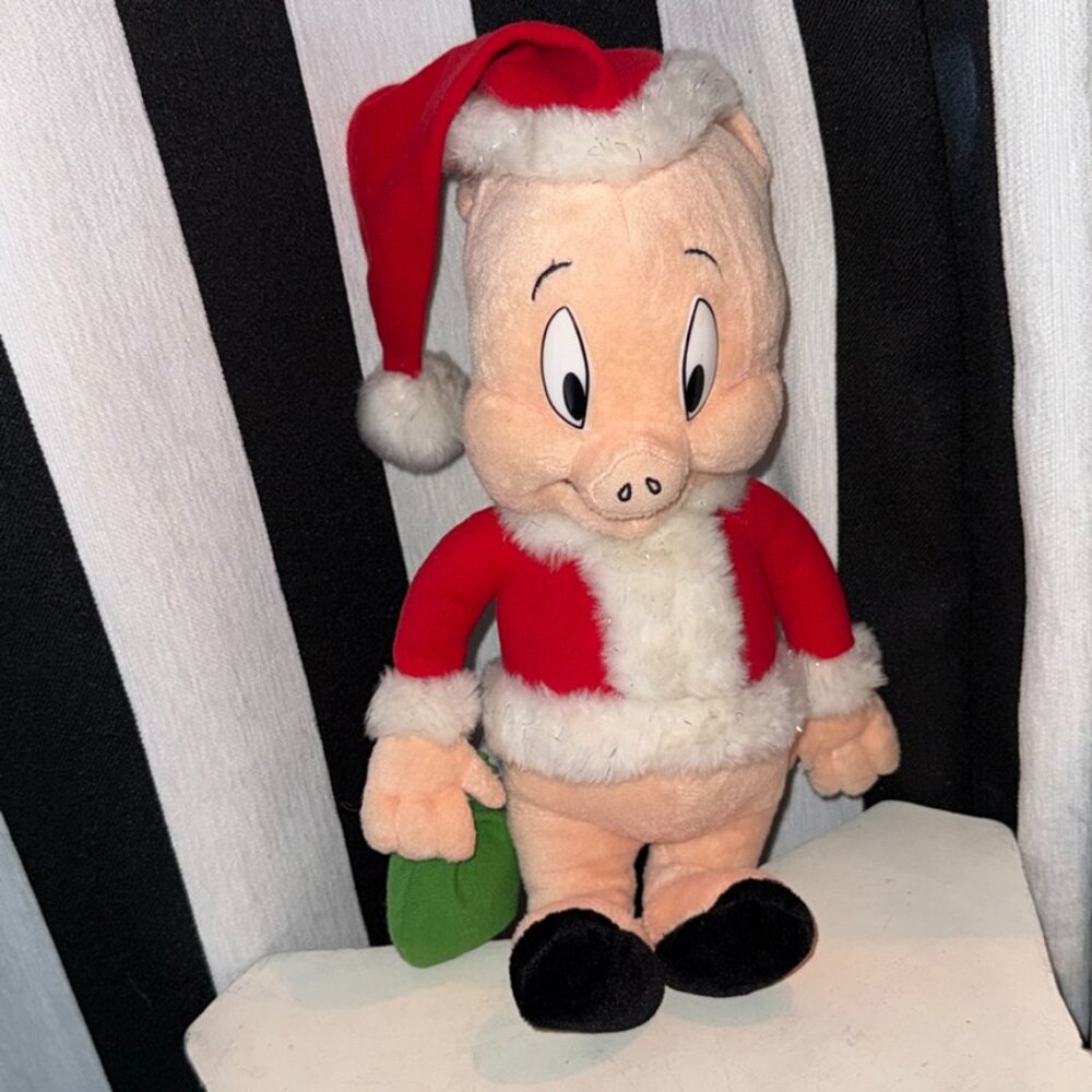 Warner Bros. Looney Tunes 2004 Y2K Porky Pig Santa Plush Merry Christmas Ho Ho
